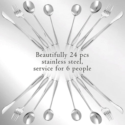 24 pcs Silverware Set For 6, Stainless Steel Flatware Set, Utensils Set Mirror Polished Includes Fork Spoon Knife & Tea Spoon, Modern Silverware Set By Moss & Stone