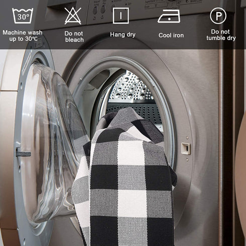 SEEKSEE 100% Cotton Buffalo Plaid Rug 27.5 x 43 Inches Black and White Rug Buffalo Plaid Doormat Washable Hand-Woven Indoor or Outdoor Rugs for Layered Front Door Mats, Porch, Farmhouse, Entryway