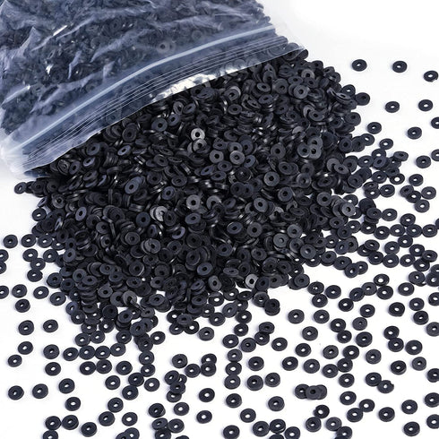 6500pcs Black Flat Round Polymer Clay Spacer Beads for Jewelry Making 6mm Polymer Clay Disc Beads for Bracelets Necklace Earring DIY Craft Making (Black, 6mm)