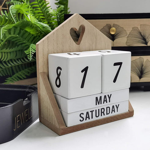 Wooden Calendar Block, Perpetual Desk Calendar, Date Block, for Desk, Office, Home Decor, 4.7x2.4x5.7 inches HOCHIZE