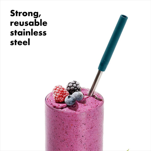 OXO Good Grips Stainless Steel 6 Piece Reusable Straw Set with Case - Green