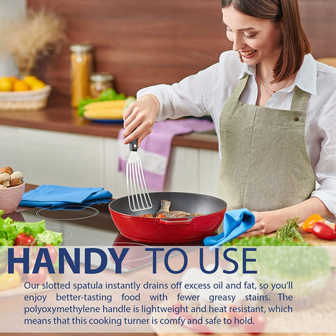 Heat Resistant Fish Spatula - 11-inch Stainless Steel Metal Spatula for Non-Stick Pan - Premium Spatulas for Cooking Fish, Meat, Eggs - BBQ Slotted Turner with ABS Solid Handle - Burger Flipper