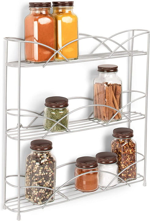Freestanding Countertop or Wall Mount 3-Tier Spice Rack Organizer for Storing Bottles of Spices, Sauce, Dressing, Condiments, Vitamins & More, Great for Kitchen, Cupboards, Cabinet, Pantry, Silver