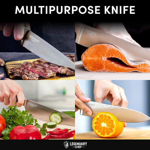 Kitchen Knife, Chef Knife - 8 inch Cooking Knife, Legendary Chef Sharp Knife - Meat Knife, Chefs Knife - German Steel, and Walnut Handle, Includes Finger Guard and Box