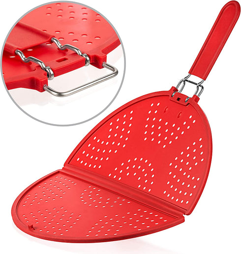 Splatter Screen for Frying Pan 11 3/4-Inch - Grease Splatter Guard - Foldable Splatter Screen Strainer - Bacon Silicone Splatter Screen with Folding Handle - Oil Screen for Skillet - Fry Splash Guard