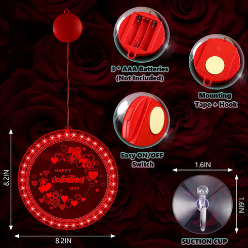 Valentine's Day Lighted Window Decorations, 8.2 inch Valentines Window Lights Battery Operated, Backdrop String Lights for Windows Bedroom Party Holiday Wall Decorations (Heart Style)