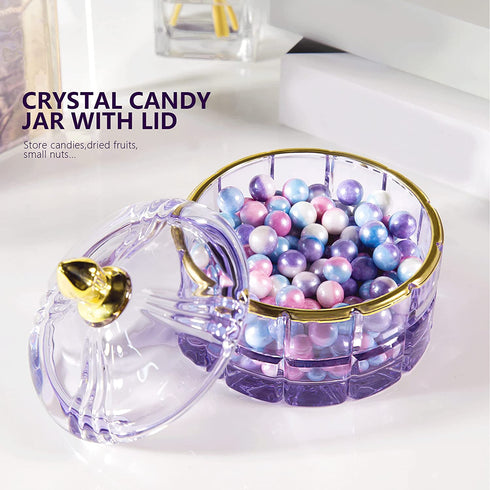 Crystal Candy Jar Apothecary Decorative Jars with Lids Purple Storage Jewelry Glass Trinket Box Cute Candy Dish with Lid for Candy Buffet Gift Ideas, for Women¦