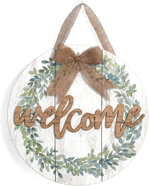 Barnyard Designs Rustic Wood Hanging Welcome Sign for Front Door or Covered Outdoor Porch, Farmhouse Home Decor, White 12? x 12?