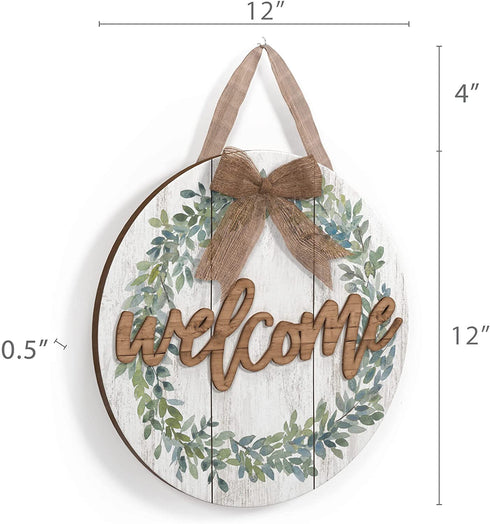 Barnyard Designs Rustic Wood Hanging Welcome Sign for Front Door or Covered Outdoor Porch, Farmhouse Home Decor, White 12? x 12?
