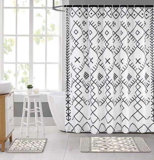 Uphome Bathroom Rugs 18x25 inch Boho Bath Mat Non-Slip Moroccan Geometric Farmhouse Bath Rug Soft Microfiber Machine Washable Floor Mats for Bathroom Tub Sink Shower