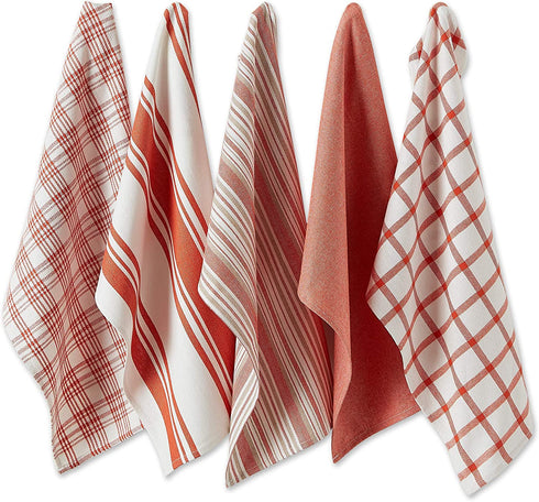 DII Assorted Woven, Kitchen Dishtowel Set, 18x28, Spice, 5 Piece