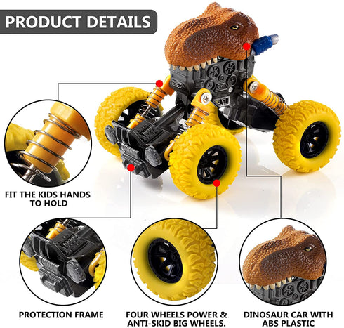 Dinosaur Toys for Kids 3-5, Monster Trucks Dino Toy for 3 Year Old Boys and Toddlers, 4 Pack Pull Back Toy Cars, Dinosaur Games with T-Rex, Birthday Gifts for Kids 3 4 5 and Up