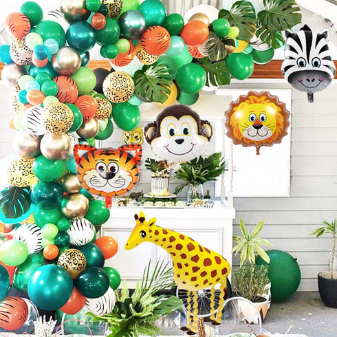 Jungle Safari Theme Party Balloon Garland Kit, 151 Pack With Animal Balloons and Palm Leaves for Kids Boys Birthday Party Baby Shower Decorations