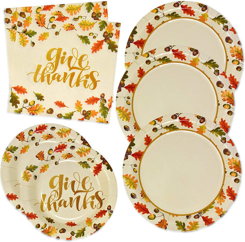 Thanksgiving Plates And Napkins Give Thankks Party Supplies Dinnerware 50 9" Paper Plates 50 7" Plate 50 Luncheon Napkin Autumn Leaves Elegant Gold Foil Harvest Fall Tableware Disposable Dinnerware