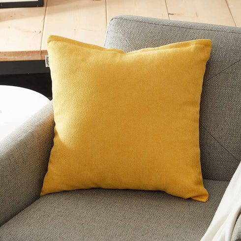 Top Finel Decorative Throw Pillow Cases Soft Chenille Solid Cushion Covers 24 X 24 for Couch Bedroom Car, Pack of 2, Mustard Yellow