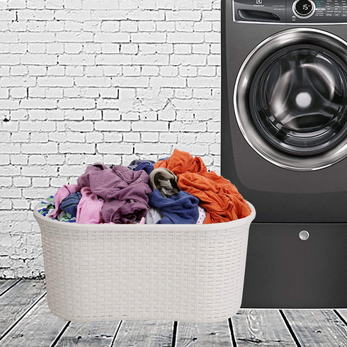 Mind Reader 40 Liter Laundry Basket, Laundry Hamper with Cutout Handles, Washing Bin, Dirty Clothes Storage, Bathroom, Bedroom, Closet, Ivory