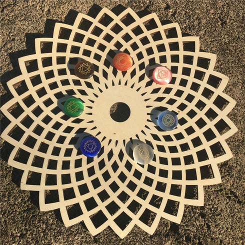 Simurg 11.5" Torus Flower Crystal Grid Torus Flower Wall Art Wooden Crystal Grid Board Sacred Geometry Wall Hanging Decor Wall Sculpture