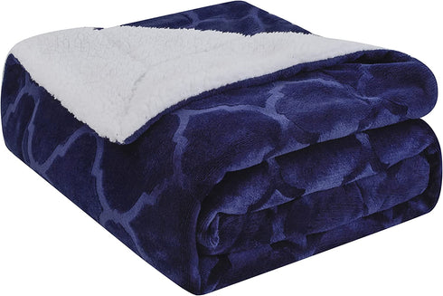 L'AGRATY Super Soft Sherpa Fleece Blanket, Microfiber Lightweight Plush Reversible Throw Blankets for Bed Couch Sofa Fuzzy Cozy Navy Cuddle Blankets Adults?50 x 60 inches, Navy?