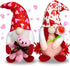 TURNMEON 2 Pcs Valentine's Day Plush Gnomes Decorations, 14" Mr & Mrs Scandinavian Swedish Tomte Gnomes Doll Elf with Bear Rose Valentines Decorations Home Indoor Outdoor Table Ornament Gifts Present