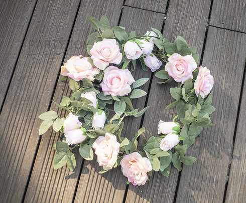 PARTY JOY 4pcs Flower Garland Fake Rose Vine Artificial Flowers Hanging Rose Ivy Hanging Baskets Wedding Arch Garden Background Decor (Pink,4)