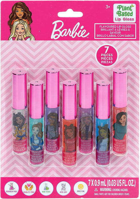 Barbie – Townley Girl Super Sparkly 7 Pieces Party Favor Plant Based Lip Gloss Makeup Set for Girls Kids Toddlers, Perfect for Parties Sleepovers Makeovers Birthday Gift for Girls Above 3 Yrs (7 CT)