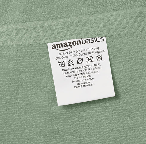 Amazon Basics Quick-Dry Bath Towels - 100% Cotton, 2-Pack, Seafoam Green