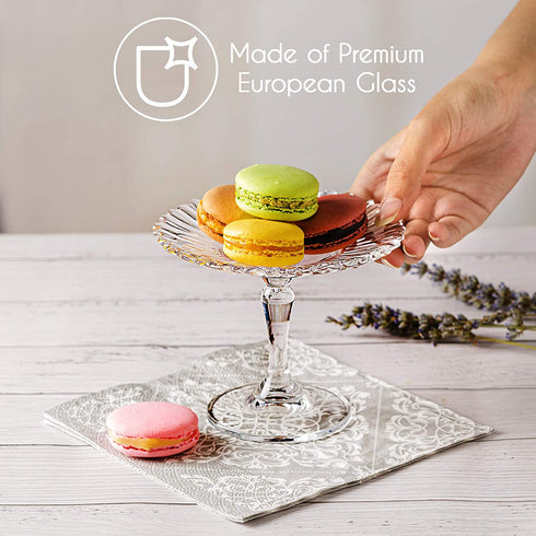 Crystalia Glass Small Patisserie Service Platter, Small Footed Round Cake Cupcake Stand for Cookies, Single Cupcakes, Pastries, Macarons, Biscuits, Glass Cake Pedestals Server Plate 5 inches