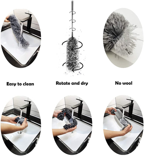 Microfiber Duster with Extension Pole (30-100 inches) Set, 3 Cleaning Head and 1 Mini-Duster (10-31 inches). Cleaning for Furniture, Ceiling Fan, Cobweb, Cars, Gap, Back of The Sofa, Ceilings€¦