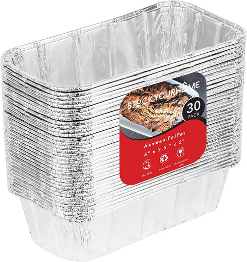 Aluminum Pans Mini Loaf Pans (30 Pack) Disposable Aluminum Foil 1 Lb Small Bread Tin Pans - 1 Pound Loaf Pans - 6 x 3.5 x 2