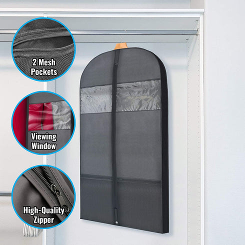 Plixio Gusseted Garment Bags Suit Bag for Travel and Clothing Storage of Dresses, Dress Shirts, Coats” Includes Zipper Pockets and Large Transparent Window (2 Pack: 54? X 24? x 3.4?)