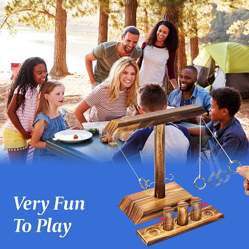Ring Toss Game, Ring Toss with Shot Ladder, Fun Hook and Ring Game, Handmade Wooden Interactive Game for Home and Party
