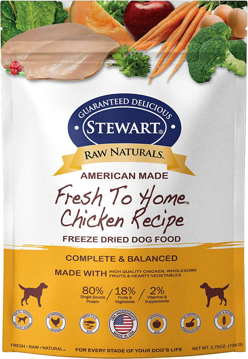 Stewart Raw Naturals Freeze Dried Dog Food Grain Free Made in USA with Chicken, Fruits, & Vegetables for Fresh to Home All Natural Recipe, Trial Size