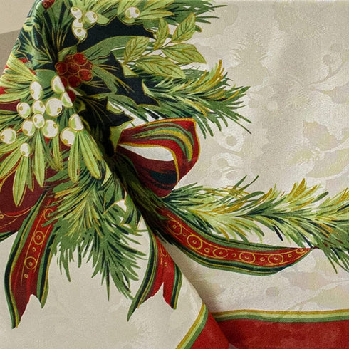 Benson Mills Christmas Ribbons Engineered Printed Fabric Tablecloth for Christmas, Winter, and Holiday (60" X 120" Rectangular, Xmas Ribbons)
