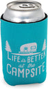 Camco Life is Better at The Campsite Can Sleeve Neoprene Soda or Beer Can Coolie, Fits 12 oz. Cans, Teal Blue and White Retro Camper Theme (53249)