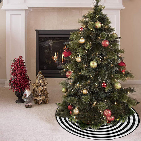 AHOOCUSTOM CHICHIC Black and White Annual Ring 48 in Christmas Tree Skirt, Rustic Farmhouse Large Lollipop Funny Party Decor Supplies for Xmas Tree Mat Halloween Decorations Occasion Ornaments 48"