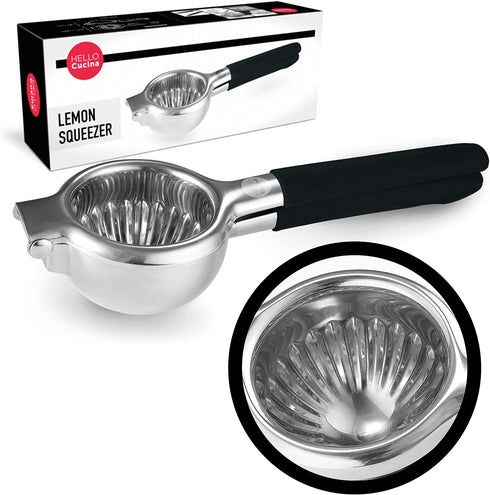 HELLO CUCINA Stainless Steel With Silicon Handle Top Quality Lemon Squeezer, Premium Manual Citrus Juicer, Portable Hand Held Fruit Juice Press - an Essential Kitchen Extractor Gadget