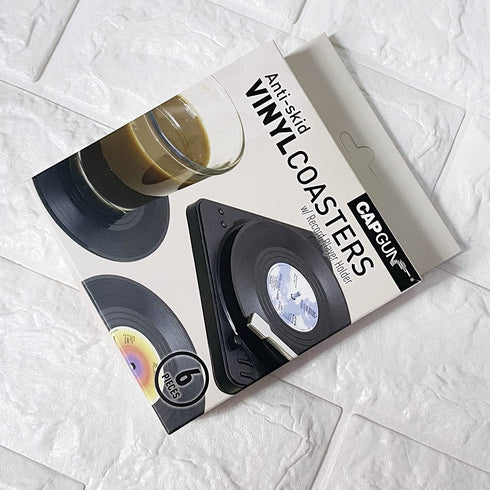 MECOWON Vinyl Record Coasters with Record Player Holder - 6Packs, Cool Coasters for Music Lovers