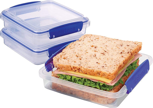 Sistema KLIP IT Collection Sandwich Box 1.9 Cup Compact Food Storage Container, 3 Pack, Clear/Blue & Lunch Collection Food Storage Containers, 1.6 Cup, 3 Pack, Blue/Green/Pink | Great for Meal Prep