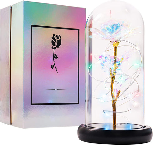 Galaxy Glass Rose,Flowers for Mothers Day First Gifts from Son Daughter Husband, Mother's Day Unique Gift for Wife, Grandma Mothers Day Funny Gifts for Mom, Birthday Valentines Day Gifts for Her Women