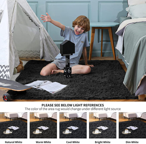 Yome Black Rug for Bedroom, Bedroom Rug, Shaggy Home Decor Floor Rug, Ultra Soft Carpet for Bedroom, Living Room, Book Room,Children Bedroom, Fluffy Rug 4 x 5.3 Feet.