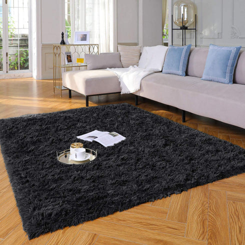 Yome Black Rug for Bedroom, Bedroom Rug, Shaggy Home Decor Floor Rug, Ultra Soft Carpet for Bedroom, Living Room, Book Room,Children Bedroom, Fluffy Rug 4 x 5.3 Feet.