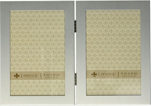 Lawrence Frames Brushed Silver 4 by 6 Hinged Double Metal Picture Frame