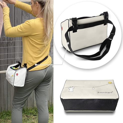 Wearable Clothespin Bag with Shoulder & Waist Strap. Double Secure Clips & Clever Quick Dry Mesh Clothes Pins Bag Holder. Clothes Pin Bag That Holds Up To 300 Medium Clothespins (Open Top: Beige)