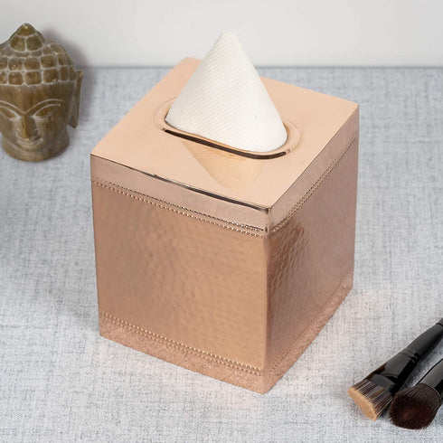 nu steel, Part Accessory Set Hudson Copper Boutique Cover Stainless Steel Square Facial Tissue Box Holder for Bathroom Vanity Countertops,Bedroom Dressers, 5" L x 5" W x 6" H