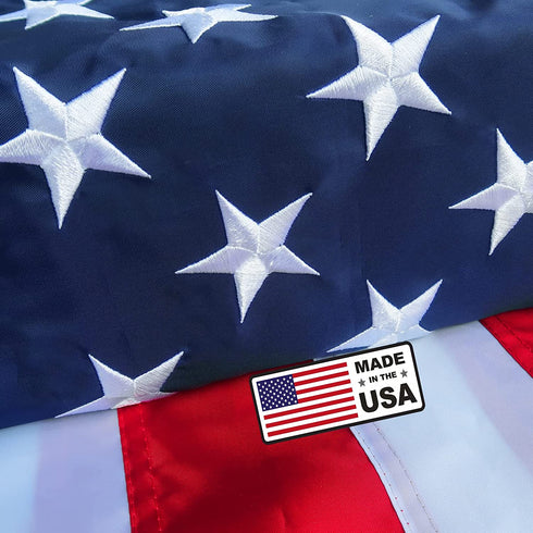 American Flags for Outside 3x5 USA Flag 100% Made In USA Embroidered Stars Heavy Duty US Flag Banner for High Winds Sewn Stripes Oxford Cloth Header with 4 Rows Stitched Edge