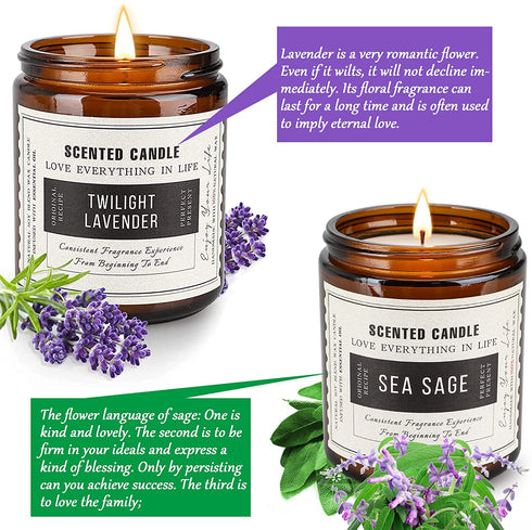 Candles for Home Scented, Sage and Lavender, 2 Pack 7.1OZ, Stress Relief & Body Relaxation, Sage Candles for Cleansing House, Ideal Gifts for Mother's Day, Thanksgiving Day, Christmas