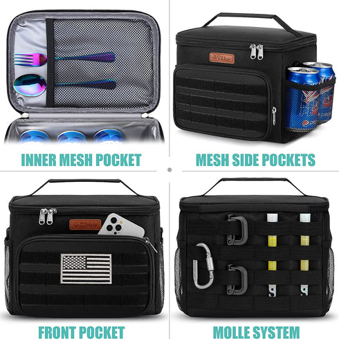 Insulated Lunch Box for Men Women - Leakproof Reusable Lunch Bag with MOLLE Webbing for Office Work School Picnic Gym, Freezable Cooler Tote Bag with Adjustable Shoulder Strap for Tactical Adult/Kids