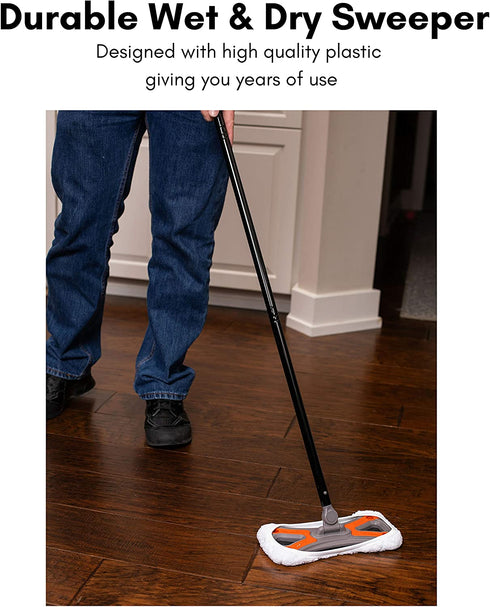 Dust Cleaning Sweeper Mopping - Orange and Grey Durable Mop Set - Lightweight - Great for Kitchen, Home, Garage and Office - Hardwood Tile Laminate Floor Cleaner - Removable Slipper