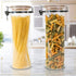 Moving Mountains Products Decorative Glass Container with Lid - Multipurpose Borosilicate Glass Pasta Container, 68 Ounce Capacity - Modern Unfinished Beech Wood Lid - with Chalkboard Labels and Pen