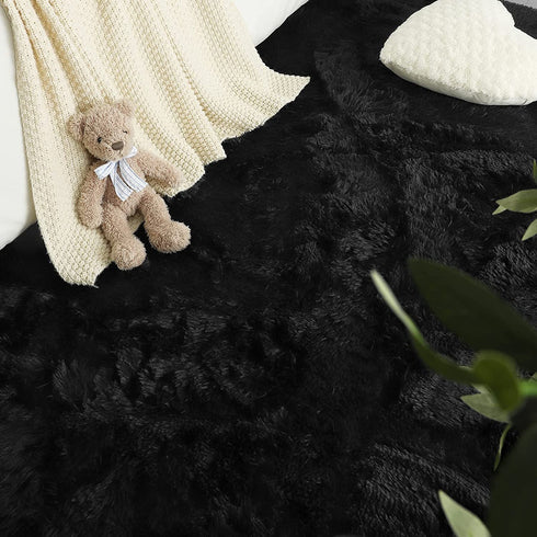 LOCHAS Luxury Round Fluffy Area Rugs for Bedroom Kids Girls Room Nursery, Super Soft Circle Rug, Cute Shaggy Carpet for Children Living Room, 4x4 Feet Black